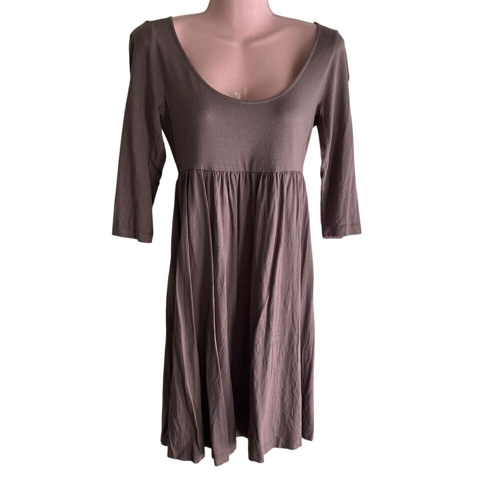 H&M Dress Womens Small Brown Scoop Neck 3/4 Sleeve Fit Flare Viscose Stretch